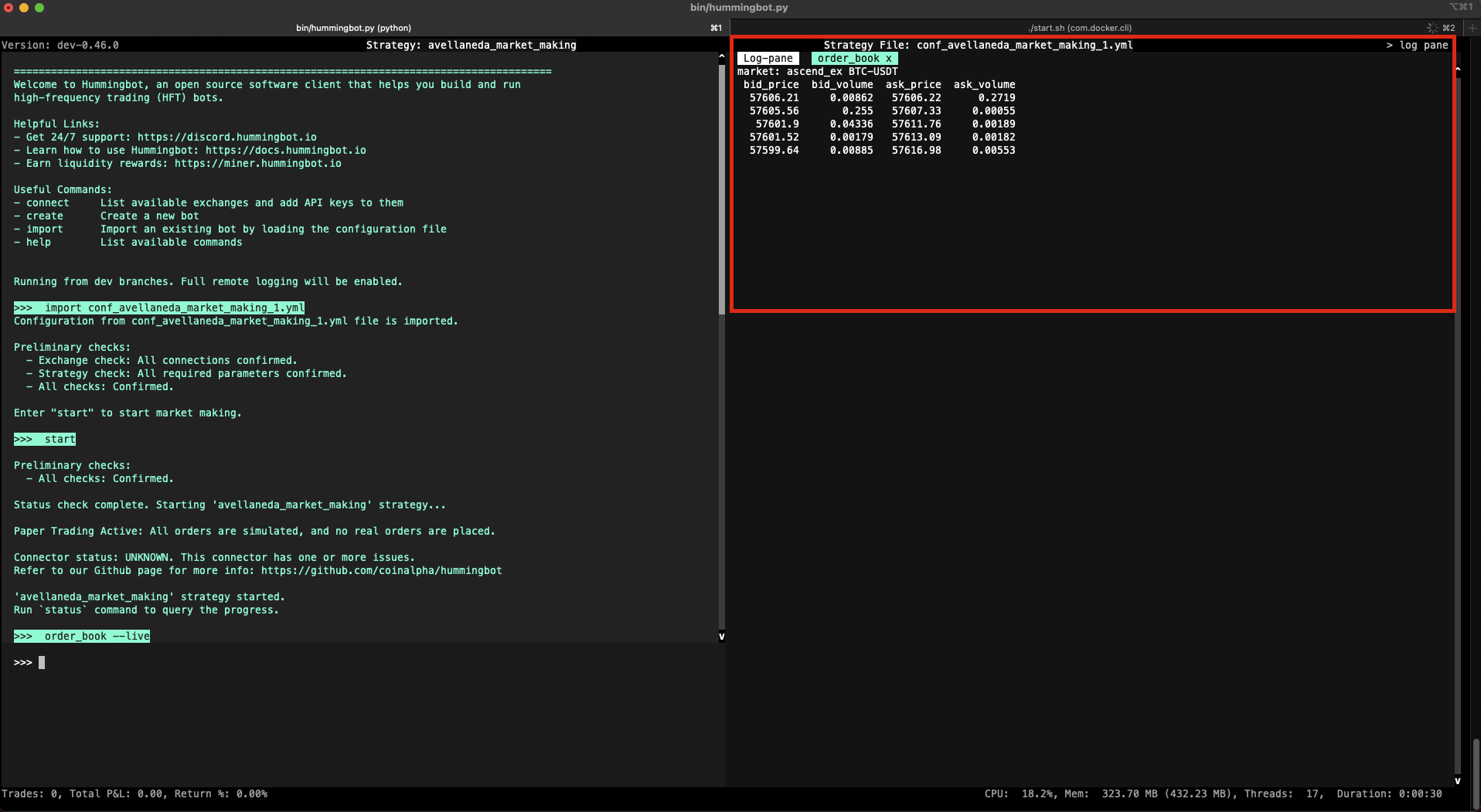 showing tab