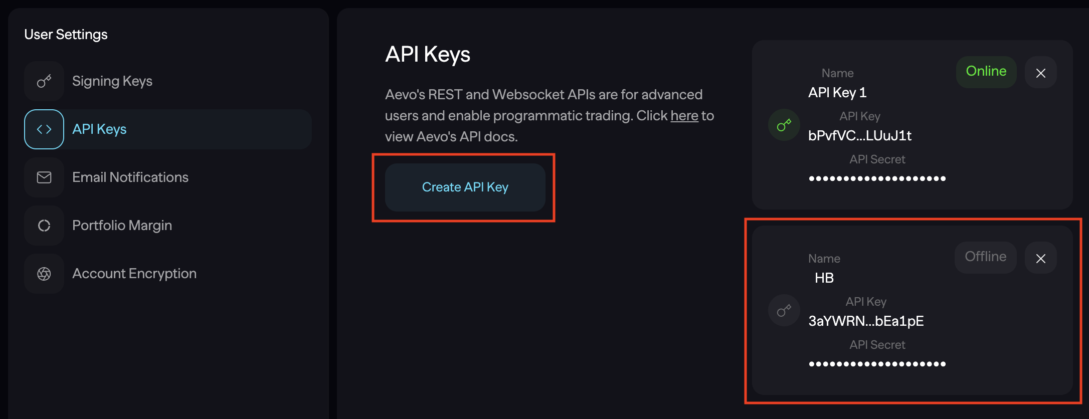 API and Secret Key