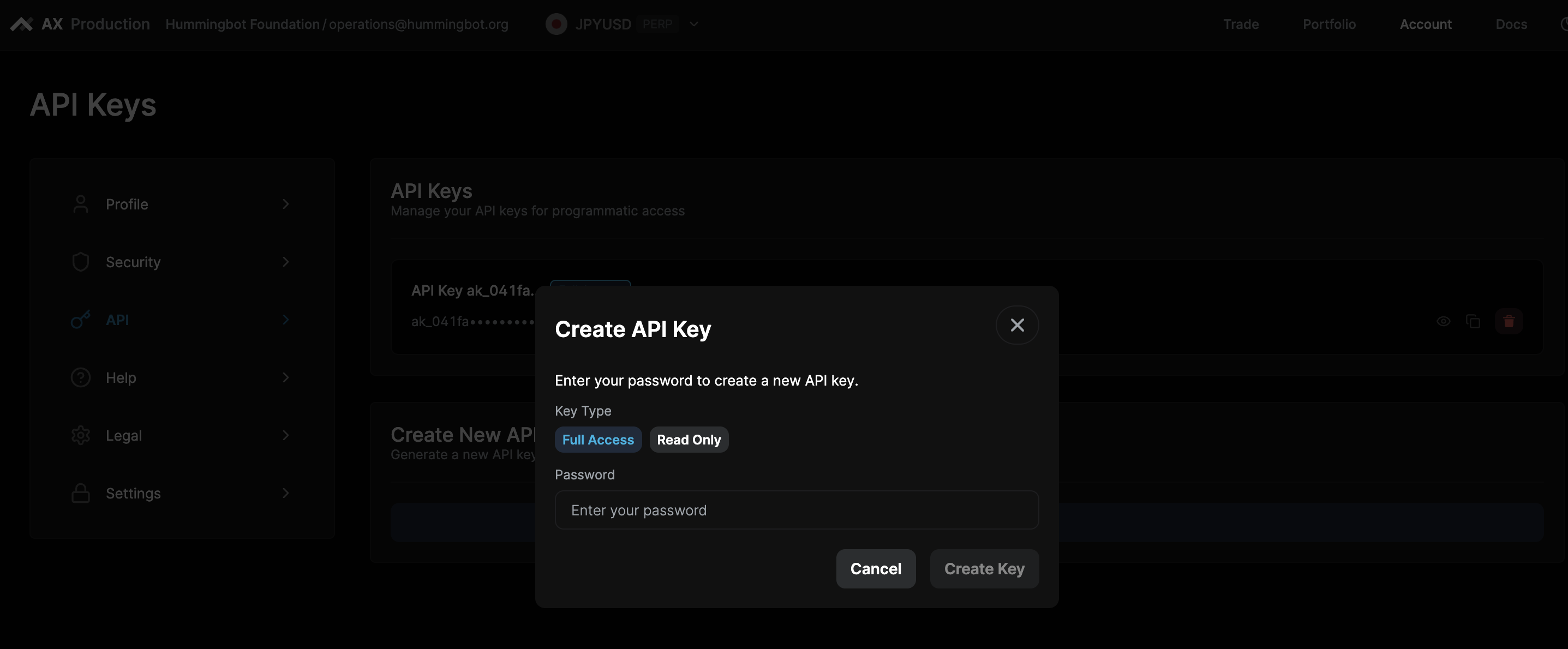 Creating an API Key pair